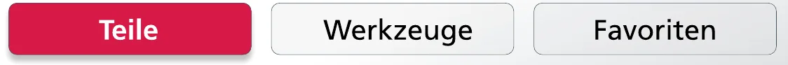 Drei Filter-Buttons Teile, Werkzeuge und Favoriten, der aktive Button ist rot