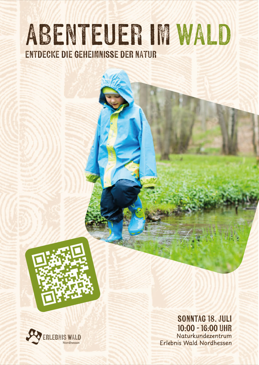 Plakat 4: Ein Kind in blauer Regenjacke watet durch einen flachen Bach